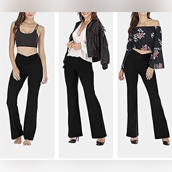 TOPYOGAS Women's Casual Bootleg Yoga Pants V Crossover High Waisted Flare MED - Picture 2 of 4